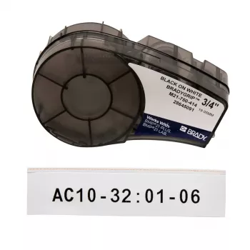Self-adhesive continuous printer label Brady M21-750-414 — 1.9 cm height, black on white