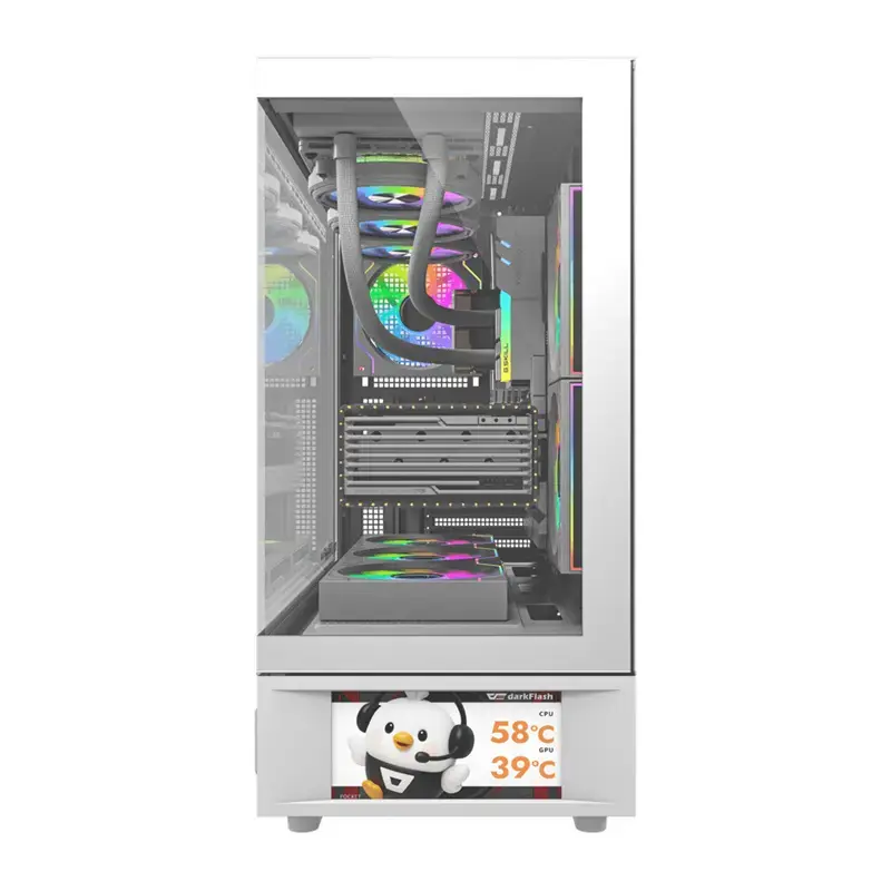 Computer case DarkFlash DS950V with built-in display, white, includes 6 fans