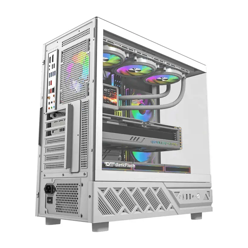 Computer case DarkFlash DS950V with built-in display, white, includes 6 fans
