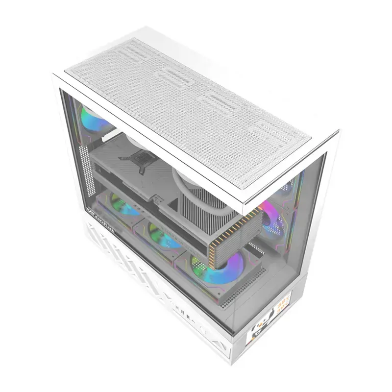 Computer case DarkFlash DS950V with built-in display, white, includes 6 fans