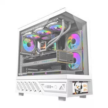 Computer case DarkFlash DS950V with built-in display, white, includes 6 fans
