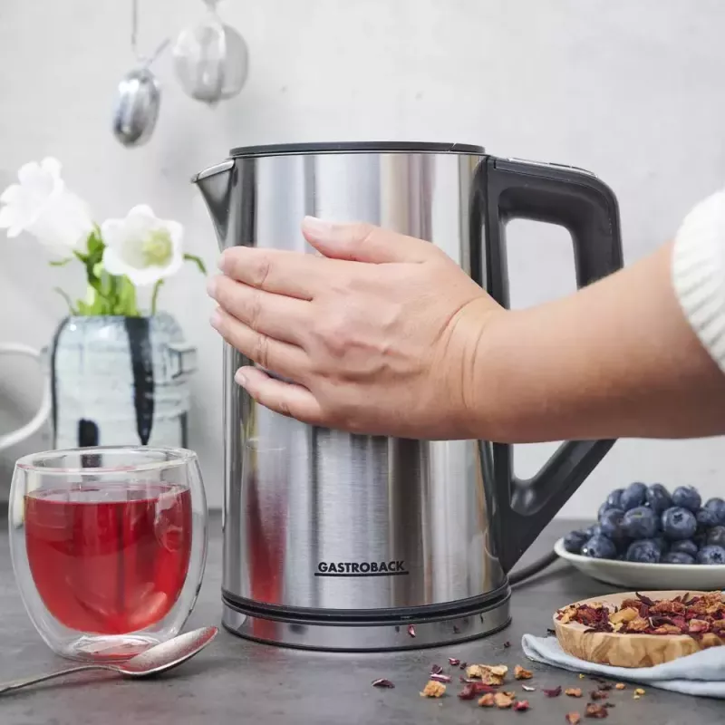 Electric kettle GASTROBACK Design Cool Touch 1.5 L 2200 W, Stainless steel/Black