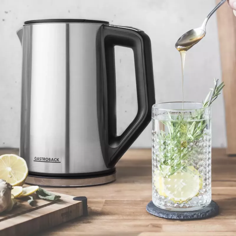 Electric kettle GASTROBACK Design Cool Touch 1.5 L 2200 W, Stainless steel/Black