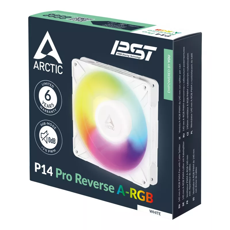 ARCTIC Freezer P14 Pro Reverse A-RGB (White) - 3 Pack - 140 mm A-RGB PWM Fan with Cable Splitter