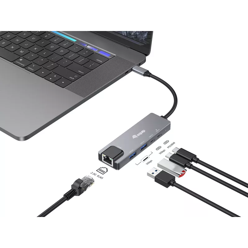 Equip 5 in 1 Multifunctional Adapter, 2.5GbE, USB-A x 2, USB-C x 1, USB-C , 100W USB PD