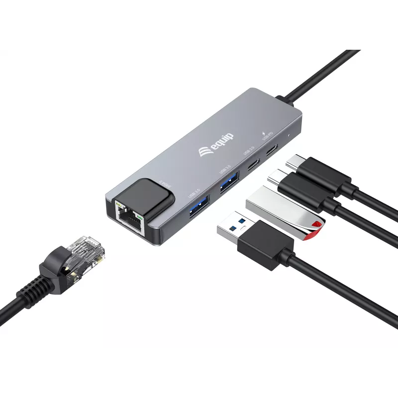 Equip 5 in 1 Multifunctional Adapter, 2.5GbE, USB-A x 2, USB-C x 1, USB-C , 100W USB PD