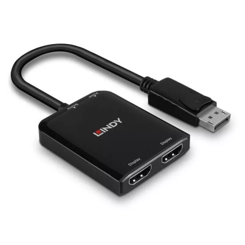 Lindy DisplayPort to 2 Port HDMI MST Hub, DisplayPort, 2 x HDMI, Male, Female, Straight, Straight