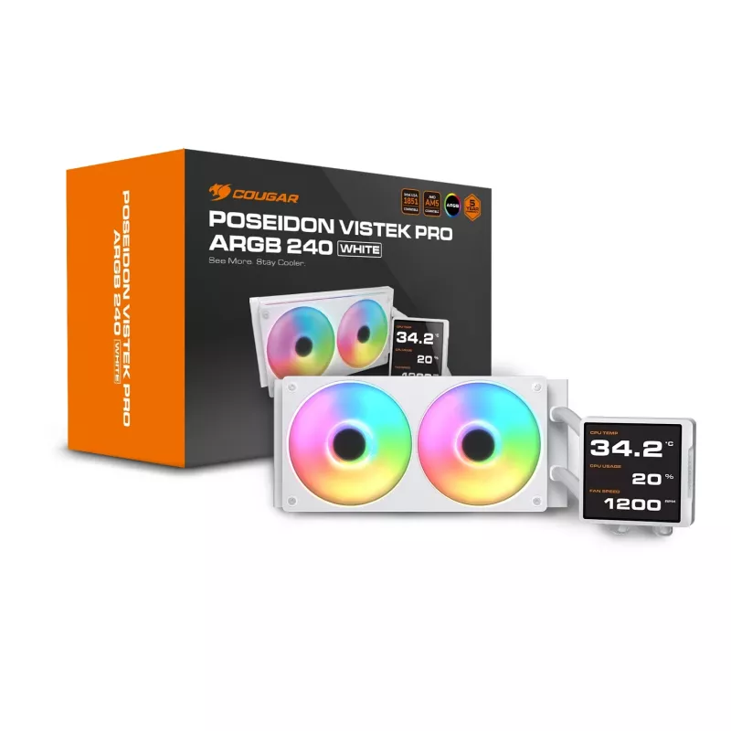 All-in-one CPU liquid cooler Cougar Poseidon Vistek Pro 240, ARGB, 120 mm fans, white