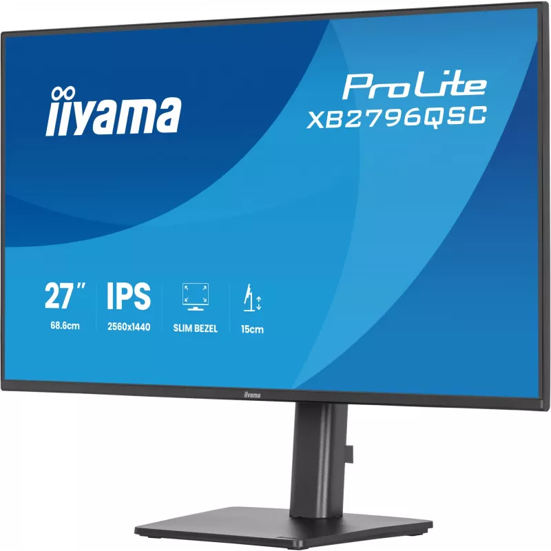 27 inch IIYAMA ProLite XB2796QSC-B1 IPS Quad HD 2560x1440 LED monitor, 4 ms, USB-C, speakers, height adjustable, VESA