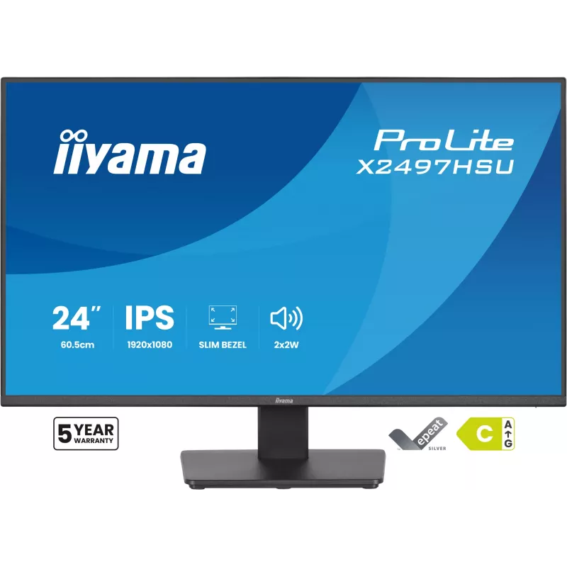 IIYAMA ProLite X2497HSU-B1 monitor 23.8 inch (60.5 cm) Full HD IPS 1920×1080 4 ms USB‑C 2×, speakers, VESA, black