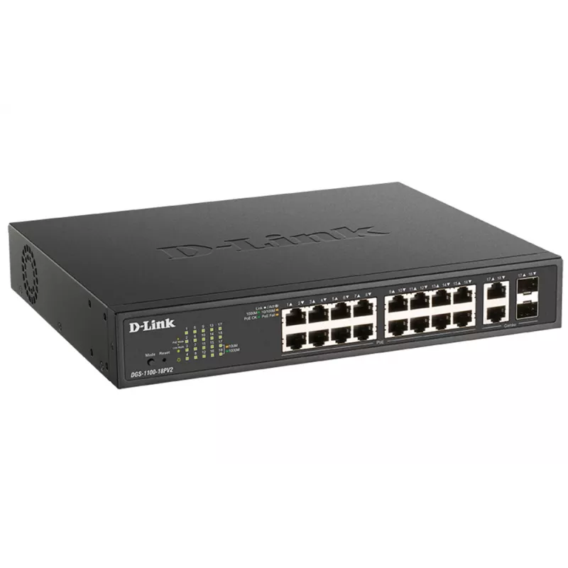 D-Link DGS-1100-18PV2 network switch Managed L2 Gigabit Ethernet (10/100/1000) Power over Ethernet (PoE) 1U Black