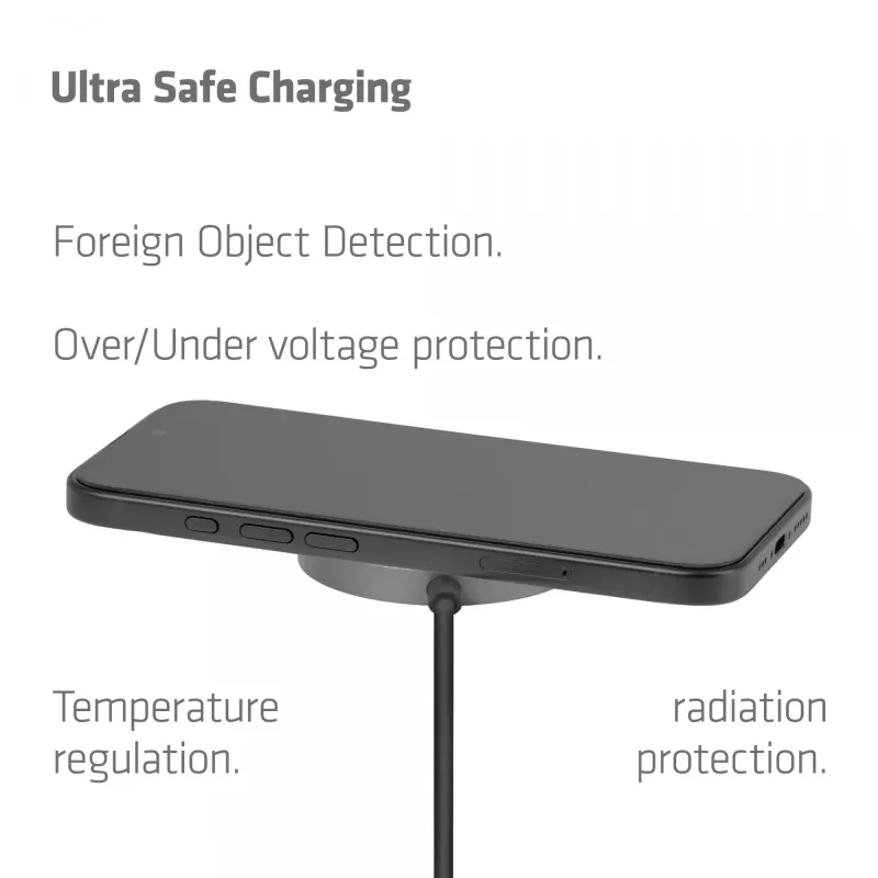Wireless Charger pad CLUB3D CAC-3027 Qi2 25W MagSafe-compatible magnetic pad, DC indoor charger, 1 m cable, black
