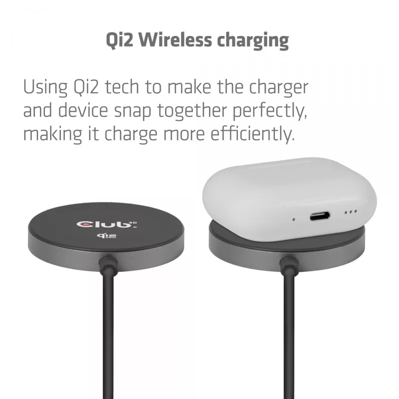 Wireless Charger pad CLUB3D CAC-3027 Qi2 25W MagSafe-compatible magnetic pad, DC indoor charger, 1 m cable, black