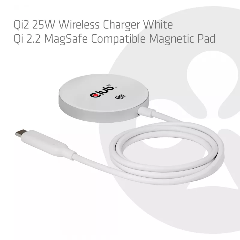 Wireless Charger club 3d CAC-3026 25W Qi2 magnetic pad, Qi 2.2 MagSafe compatible, 1 m cable, white