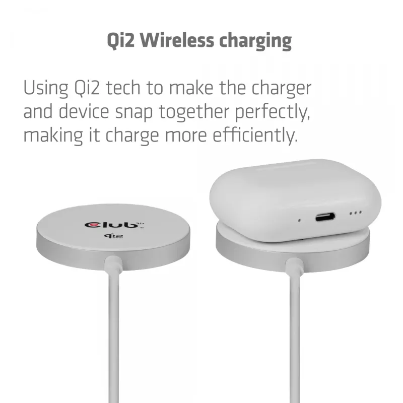 Wireless Charger club 3d CAC-3026 25W Qi2 magnetic pad, Qi 2.2 MagSafe compatible, 1 m cable, white
