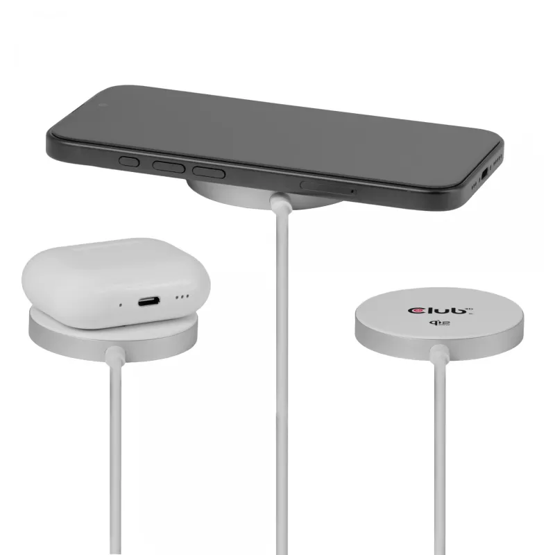 Wireless Charger club 3d CAC-3026 25W Qi2 magnetic pad, Qi 2.2 MagSafe compatible, 1 m cable, white