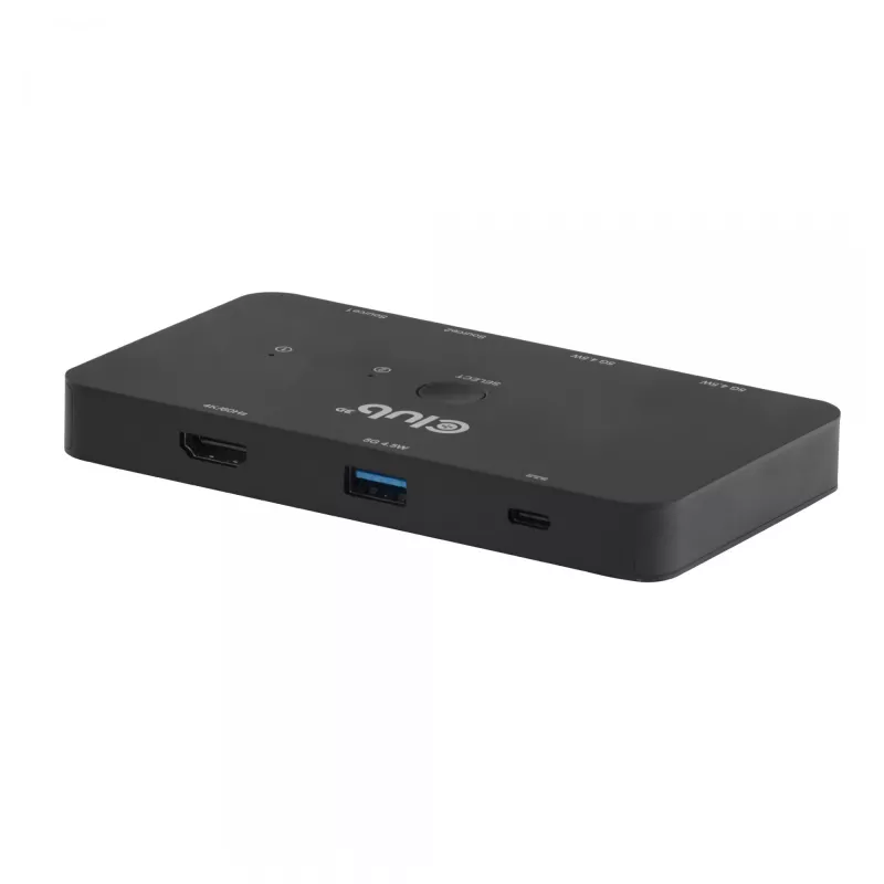 KVM switch club 3d Dual USB-C to HDMI, 2‑port, 4K UHD 3840x2160, USB-C console, 65W PD, black