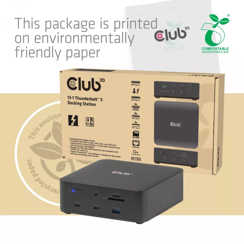 Docking station CLUB3D CSV-2562 Thunderbolt 5, M.2 SSD, 2×HDMI 8K60Hz, 180W, 120 Gbit/s