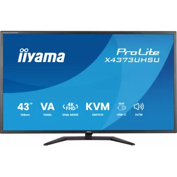 43 inch IIYAMA ProLite X4373UHSU-B2 LED 4K Ultra HD monitor, 3840×2160, VA panel, 3 ms, 450 cd/m², USB 3.2 hub, speakers, VESA, black
