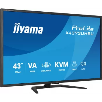 43 inch IIYAMA ProLite X4373UHSU-B2 LED 4K Ultra HD monitor, 3840×2160, VA panel, 3 ms, 450 cd/m², USB 3.2 hub, speakers, VESA, black
