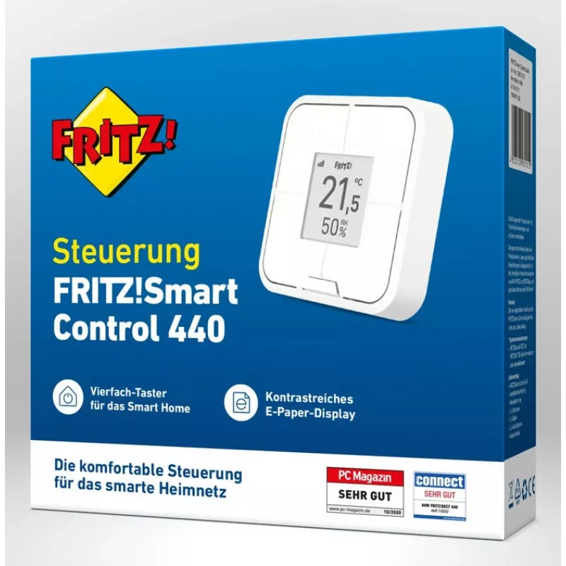 Wall-mounted wireless smart controller FRITZ Smart Control 440 — White, 69×69×18 mm