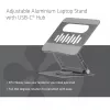 CLUB3D Adjustable Aluminium Laptop Stand with USB-C® Hub, Grey, 260 mm, 224 mm, 56 mm, 1.76 kg, 315 mm