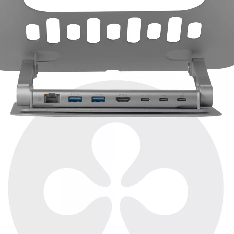 CLUB3D Adjustable Aluminium Laptop Stand with USB-C® Hub, Grey, 260 mm, 224 mm, 56 mm, 1.76 kg, 315 mm
