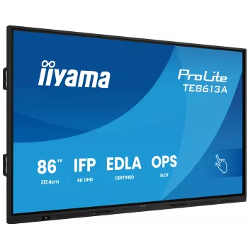 IIYAMA ProLite TE8613A-B2AG 86 inch 4K UHD Interactive Touchscreen Display with Android 14 EDLA, Wi-Fi 6, 40-Point IR Touch, 500 cd/m², 24/7