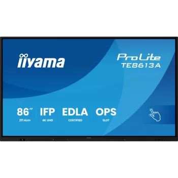 IIYAMA ProLite TE8613A-B2AG 86 inch 4K UHD Interactive Touchscreen Display with Android 14 EDLA, Wi-Fi 6, 40-Point IR Touch, 500 cd/m², 24/7