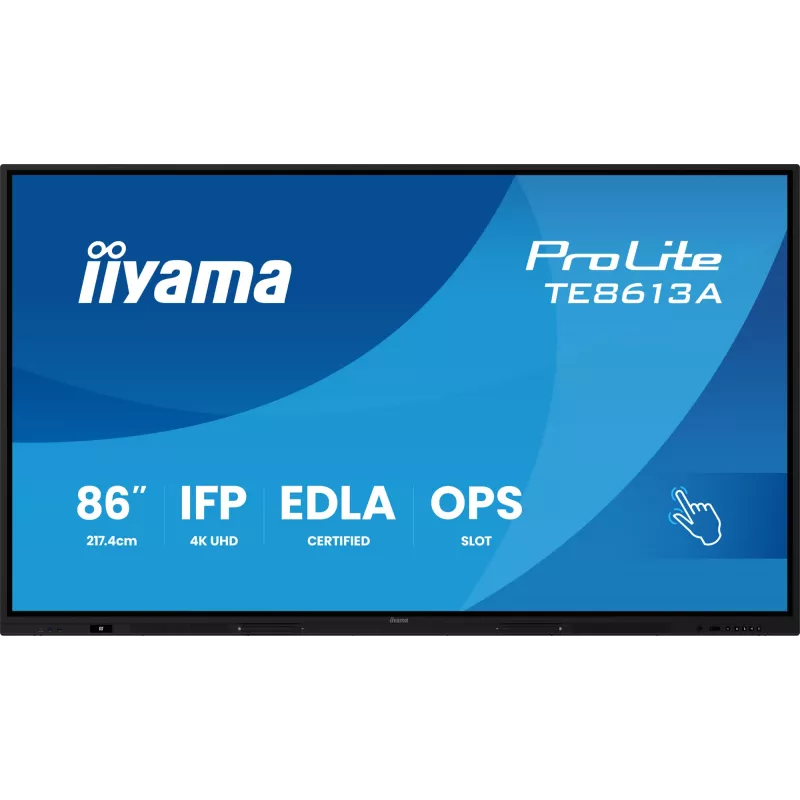 IIYAMA ProLite TE8613A-B2AG 86 inch 4K UHD Interactive Touchscreen Display with Android 14 EDLA, Wi-Fi 6, 40-Point IR Touch, 500 cd/m², 24/7