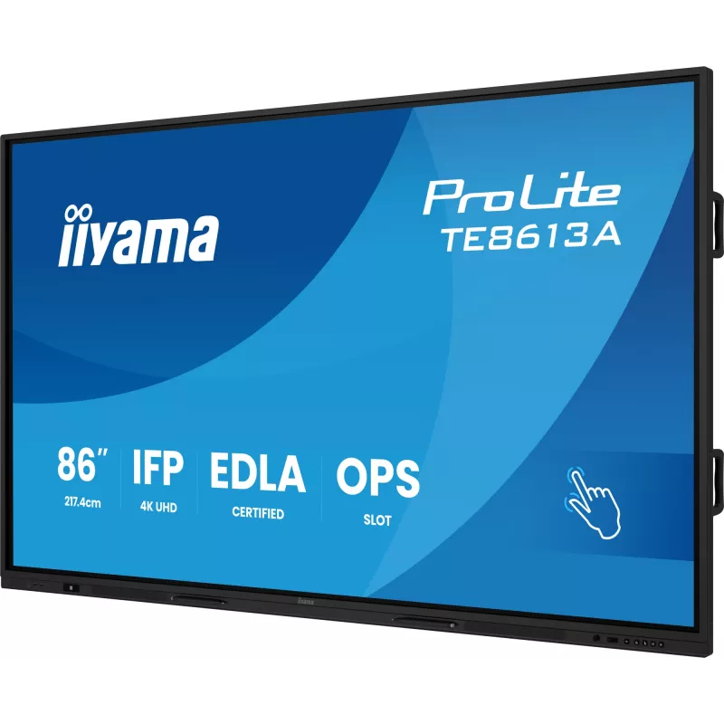IIYAMA ProLite TE8613A-B2AG 86 inch 4K UHD Interactive Touchscreen Display with Android 14 EDLA, Wi-Fi 6, 40-Point IR Touch, 500 cd/m², 24/7