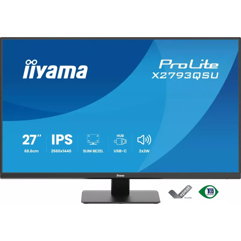 27 inch IIYAMA ProLite X2793QSU-B1 Quad HD 2560x1440 IPS LED monitor, 1 ms, USB hub, speakers, VESA