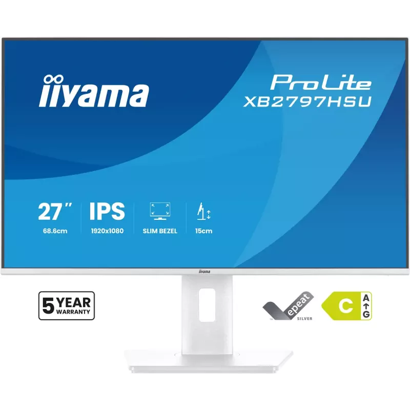 iiyama ProLite XB2797HSU-W1 computer monitor 68.6 cm (27 inch) 1920 x 1080 pixels Full HD LED White