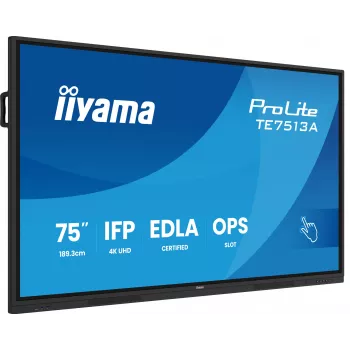 IIYAMA TE7513A-B2AG 75 inch 4K UHD Interactive Touchscreen Display with Android 14 EDLA, Wi-Fi 6E, 500 cd/m², 24/7