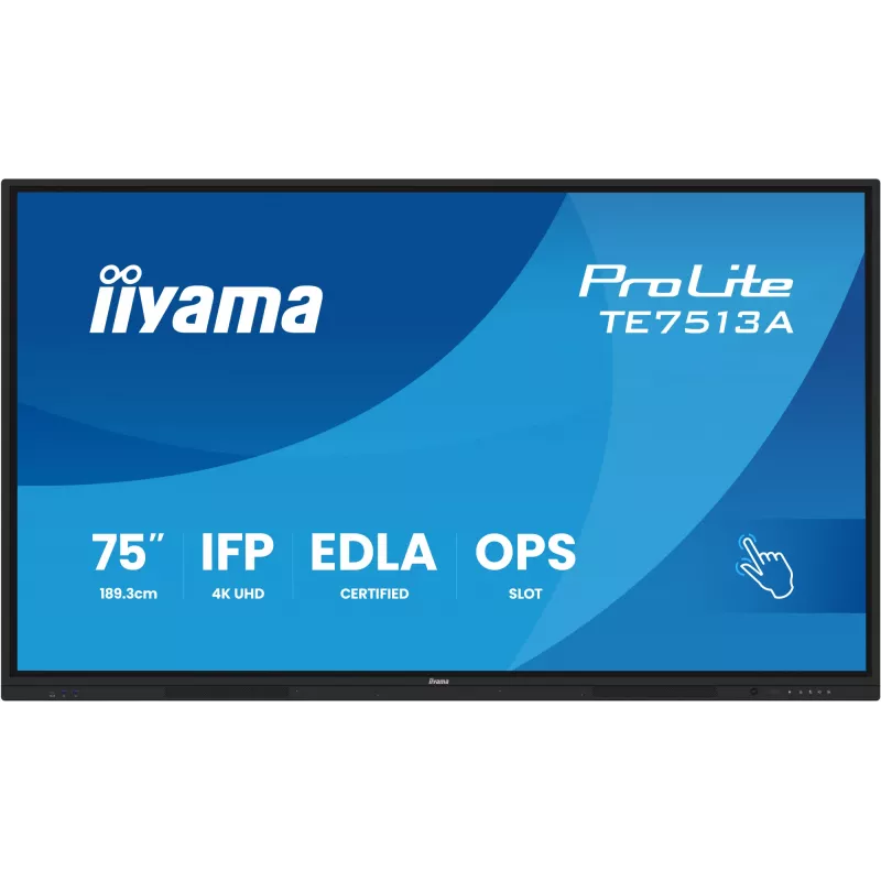 IIYAMA TE7513A-B2AG 75 inch 4K UHD Interactive Touchscreen Display with Android 14 EDLA, Wi-Fi 6E, 500 cd/m², 24/7