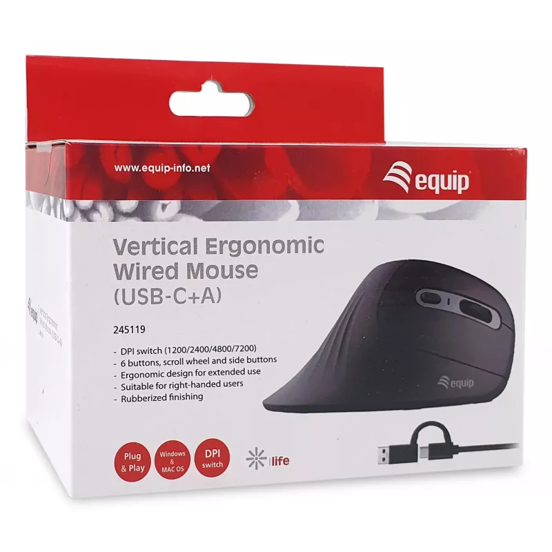 Equip 245119 mouse Universal Right-hand USB Type-A + USB Type-C Optical 7200 DPI
