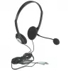 Manhattan Stereo On-Ear Headset (3.5mm), Microphone Boom, In-Line Volume Control, Foam Earpads, Standard 2x 3.5mm stereo jack/plug for audio/mic use, cable 2m, Black, Three Year Warranty