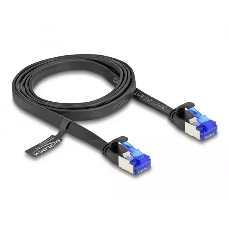 Network Cable DeLOCK RJ45 Flat Patch Cable plug to plug Cat.6A 1 m black