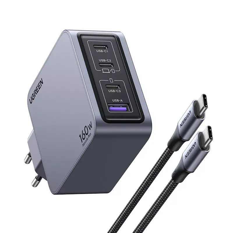 Ugreen Nexode Pro 160W GaN Charger with USB-C Cable Universal Black, Grey AC Fast charging Indoor