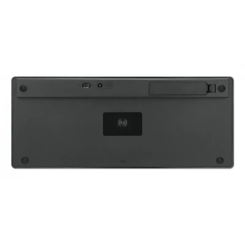 Manhattan Ultra Slim Dual-Mode Wireless Keyboard, German Quertz layout, Bluetooth (v3.0) and Wireless (2.4GHz), 78 low profile scissor keys, Auto Power Management, Range 10m, USB-A Micro Receiver, AAA Battery (included), Windows and Mac, Three Year Warranty