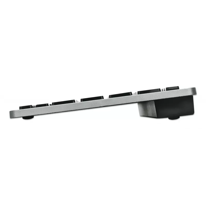 Manhattan Ultra Slim Dual-Mode Wireless Keyboard, German Quertz layout, Bluetooth (v3.0) and Wireless (2.4GHz), 78 low profile scissor keys, Auto Power Management, Range 10m, USB-A Micro Receiver, AAA Battery (included), Windows and Mac, Three Year Warranty