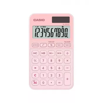 Pocket basic calculator CASIO SL-310YC — 10 digits, battery/solar, tax & profit functions, light pink