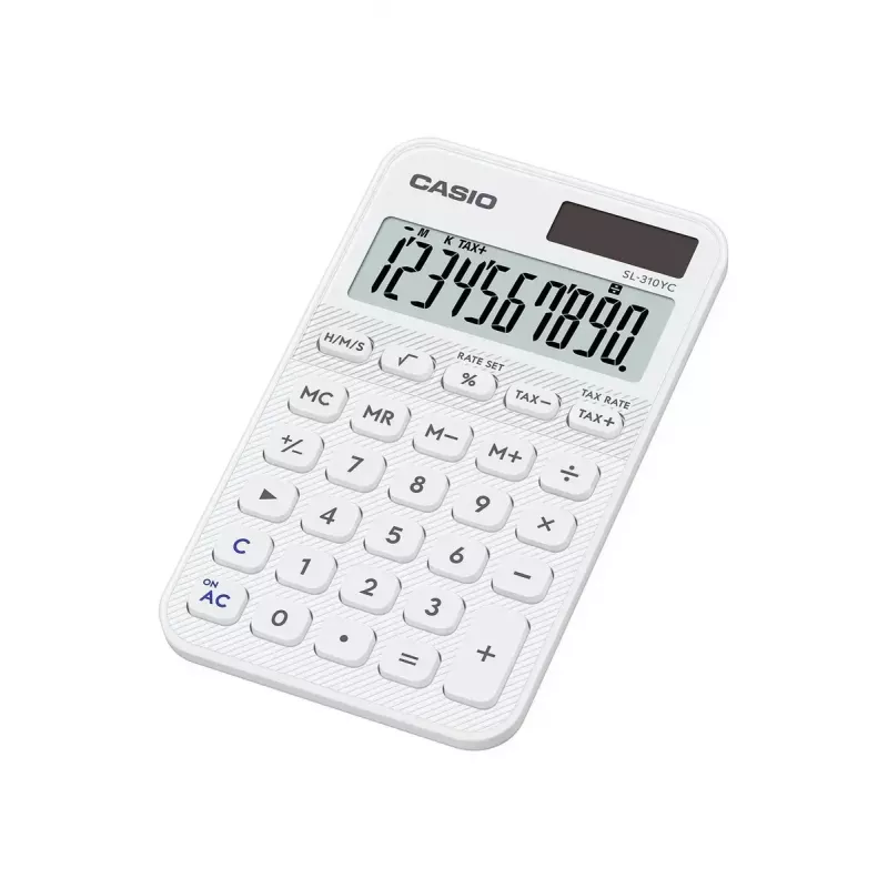Calculator CASIO SL-310YC pocket basic, 10-digit, battery/solar, white