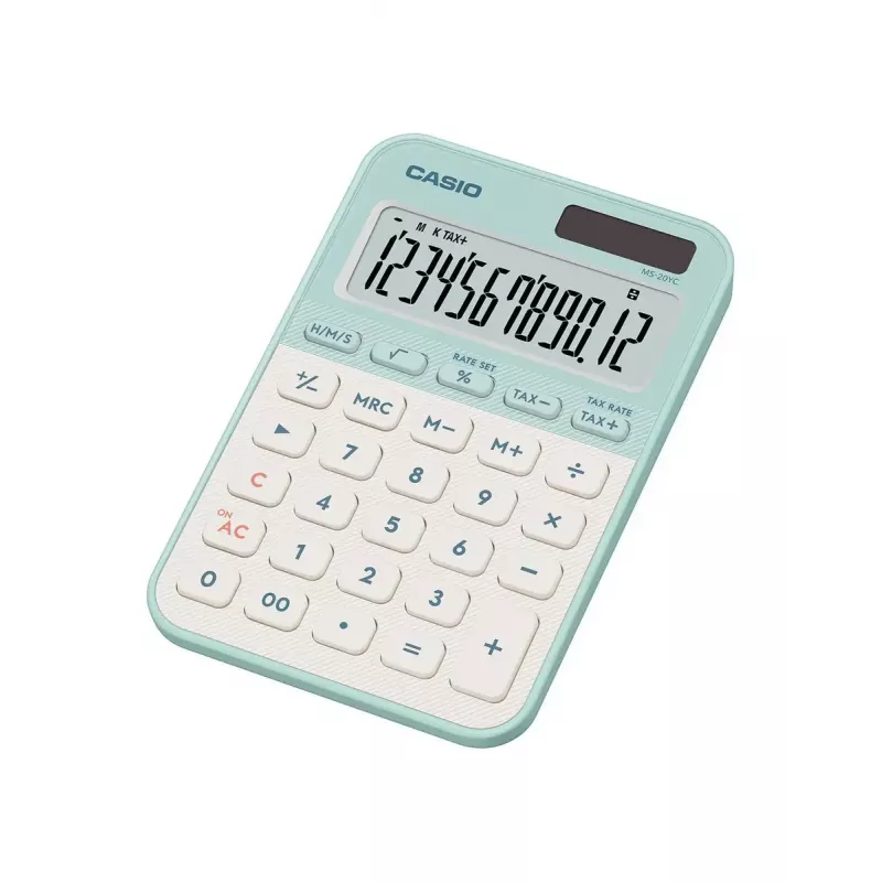 Desktop calculator CASIO MS-20YC — Basic 12-digit, battery/solar, tax & profit functions, light green