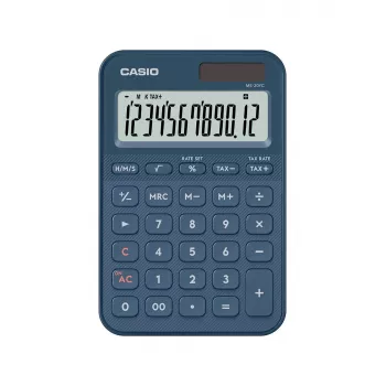 Desktop basic calculator CASIO MS-20YC — 12-digit, tax & profit functions, battery/solar, navy