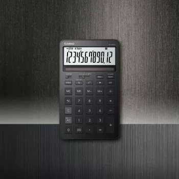 Desktop calculator CASIO JW-200DQ – Basic, 12-digit, tax & profit functions, battery/solar, black