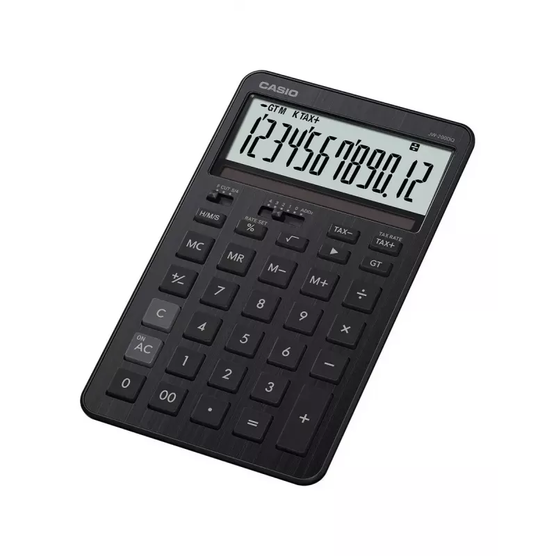 Desktop calculator CASIO JW-200DQ – Basic, 12-digit, tax & profit functions, battery/solar, black