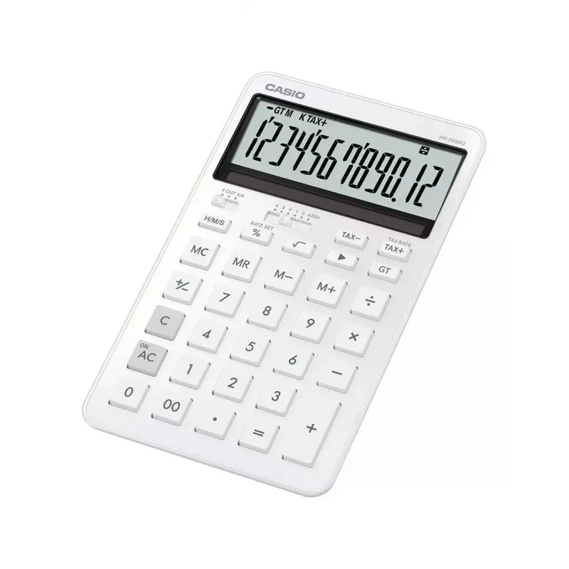 Desktop calculator CASIO JW-200DQ 12-digit basic calculator, battery/solar, tax and profit functions, white
