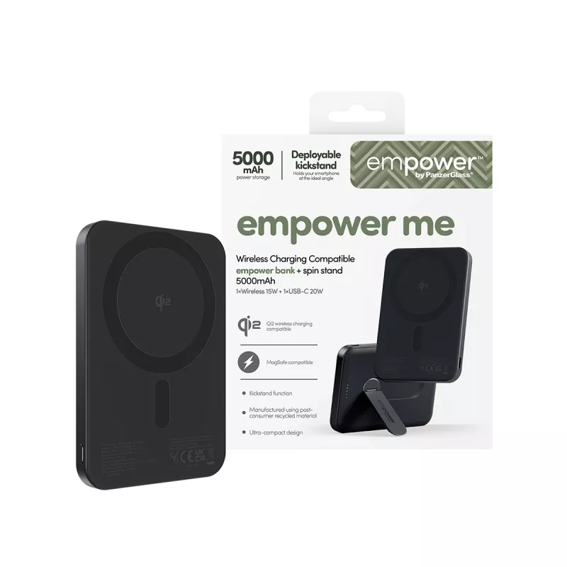 PanzerGlass empower™ by ® empower™ Bank w. Spin Stand | 5000mAh | Space Black