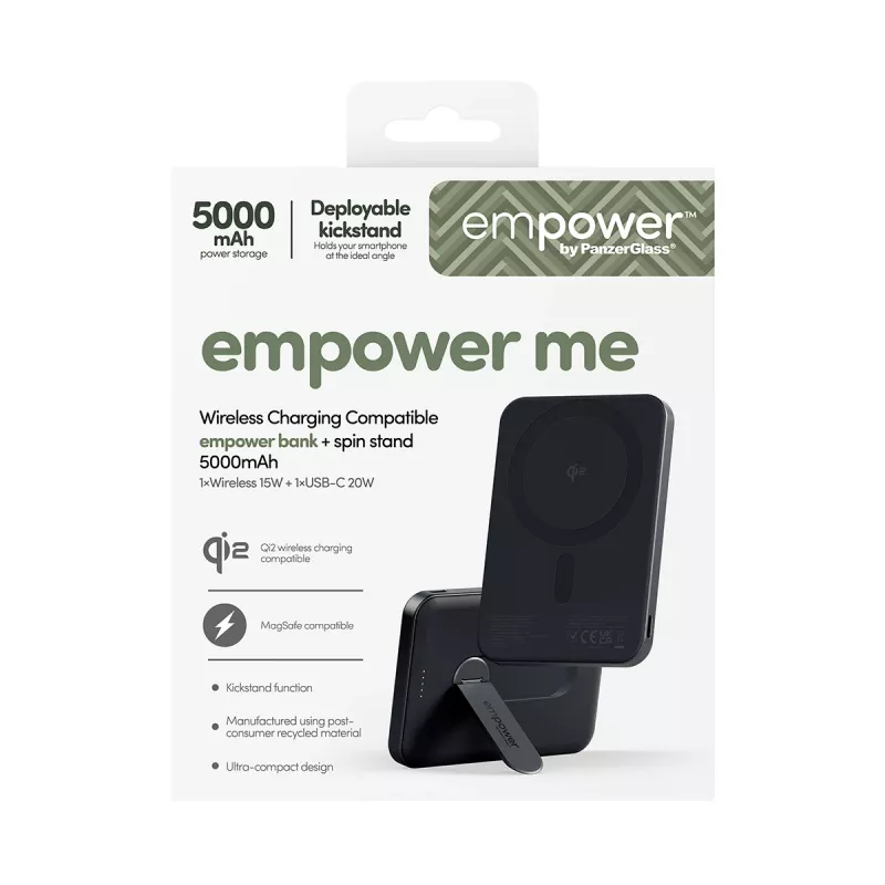 PanzerGlass empower™ by ® empower™ Bank w. Spin Stand | 5000mAh | Space Black